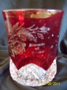   Heart Band Ruby Stained Tumbler Silver letters Souvenir Batavia Floral