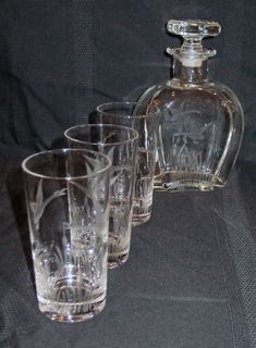 Lead Crystal Etched Bar Glasses Decanter Martini Set