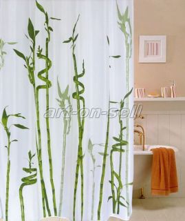 Chinese Green Bamboo Pattern Bathroom Fabric Shower Curtain Free 