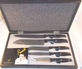 Emeril Cutlery 5 Piece Riveted Stamped Steel Knife Set w/ Wooden Box