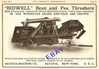 1913 Bidwell Bean Pea Threshing Machine Ad Batavia NY