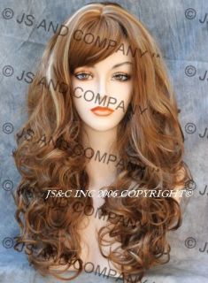   Long Layered Curly Wavy Blonde Mix Wig w Bangs Jsca 27 613