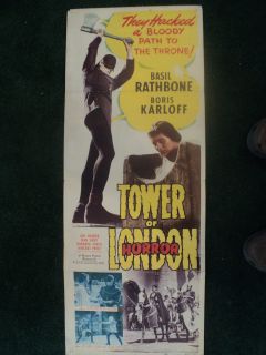 Tower of London Insert Basil Rathbone Boris Karloff Original Poster 