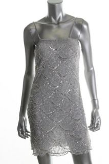 Basix Silver Silk Embellished Strapless Padded Bust Semi Formal Dress 