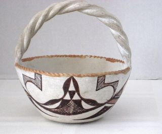 Old Acoma Pueblo Pottery Polychrome Basket Bowl Signed L M Lucario 