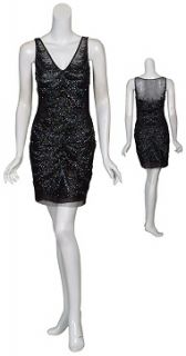 Basix Black Label Luscious Black Gunmetal Fitted Beaded Cocktail Eve 