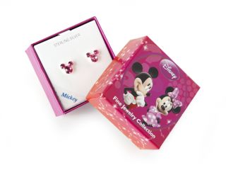 Disney Mickey Mouse Sterling Silver Pink Crystal Stud Earrings 