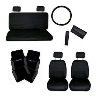 Superior Faux Leather Black Car Seat Covers Set w/ Black Tattoo Floor 