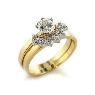   WOMENS ENGAGEMENT/WED​DING SET CZ GOLD TONE RING SIZE 5 6 7 8 9 10