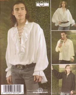 Simplicity 3758 SEWING PATTERN Laced Poet/Pirate/Peasant Shirt Blouse 