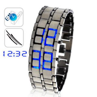 Black Color Samurai Blue Led Wristwatch Steel Bracelet Unisex Watches 
