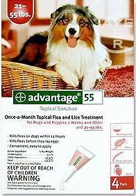 Advantage 55 RED Spot On Flea Topical 4 Pack 4 months For Dogs 21   55 
