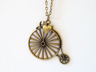 penny farthing heart bicycle bronze vintage inspired necklace 24 