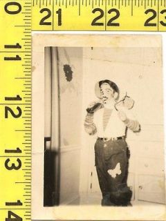 A875   Vintage 1950s Photograph   Boy Tipping Pint in Halloween Hobo 