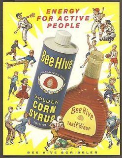 1950s Bee Hive Scribbler, 7 Inch x 9, Mint, Table Syrup Cover