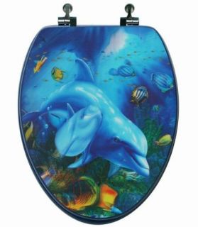 TopSeat Dolphin Family 3D Image Custom Toilet Seat W/ Chrome Hinges 