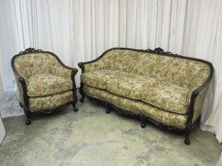 BEAUTIFUL Antique Sofa & Chair Set Art Nouveau Style Fresh Upholstery 