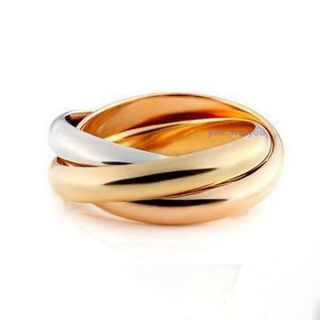 Fashion Stainless Steel Three Color Triple Band Links Roll Ring 