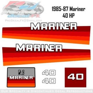 1985, 1986 & 1987 Mariner 40 HP Outboard Reproduction 7 Piece Vinyl 