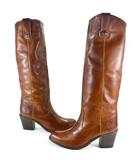 Frye Jackie Button Cognac Brown Leather Cowboy Pull On Boots Shoes 6 