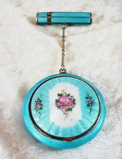 Outstanding Vintage Silver Guilloche Enamel Vanity Chatelaine Compact 