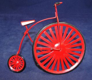 Vtg 4.75 Red Enamel on Metal High Wheel Bicycle Christmas Ornament or 