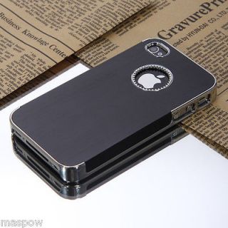 For iPhone 4 4S Black Chrome Luxury Aluminum Skin Cover Case+Free 