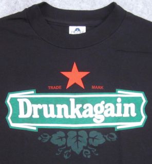 DRUNKAGAIN Funny Adult Humor T shirt Heineken Beer Parody Tee Black 