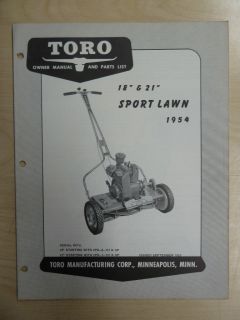 1954 TORO MOWER OPERATING PARTS MANUAL SPORT LAWN 21 AND 18
