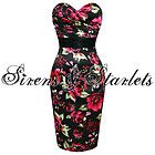 LADIES NEW BLACK SATIN FLORAL FITTED VINTAGE PENCIL EVENING COCKTAIL 