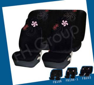 Flower Embroidery Velour Seat Covers Full Set Non Split Bench Final 