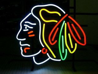 NEW NHL CHICAGO BLACK HAWKS HOCKEY REAL NEON BEER BAR PUB LIGHT SIGN