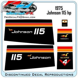 1975 Johnson 115 HP Loop Charged Outboard Reproduction 5 Piece Decal 
