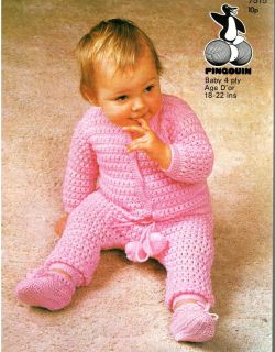PINGOUIN BABY KNITTING PATTERN 18 22 #7515 crochet baby set NEW VTG