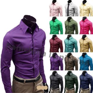 NWT Mens Luxury Casual Slim Fit Stylish Solid Color Dress Shirts 17 