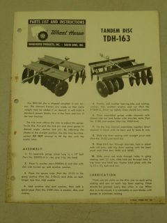 1963 WHEEL HORSE TRACTOR TDH 163 TANDEM DISC PARTS LIST MANUAL