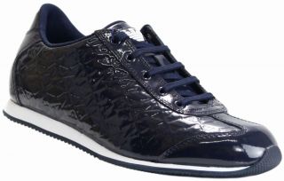 Armani Jeans Ladies Patent Leather Low Top Trainers Navy Blue