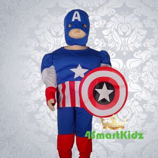 Superhero Captain America Fancy Muscle Costume Mask Shield Halloween 