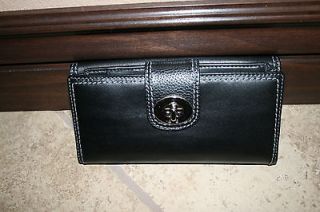 official COACH Signature Turnlock 43606 black leather checkbook wallet 