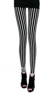 Black White Vertical Stripe Leggings Tights Girl Women Pant K201S