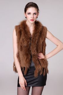 0241 Knit knitted hand women Rabbit fur vests gilet sleeveless garment 