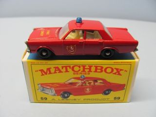 MATCHBOX 59C FORD GALAXIE FIRE CHIEF RED / DECALS HOOD & SIDE