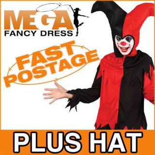 Creepy Jester Boys Halloween Fancy Dress Kids Medieval Costume + Hat 