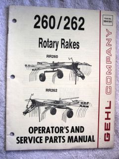 1988 GEHL 260 & 262 ROYARY HAY RAKE OPERATORS AND SERVICE PARTS 