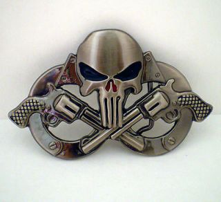 Punisher Skull Magnum Guns Handcuff Alloy Metal Belt Buckle 3D NEW US 