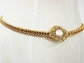 AUTHENTIC CHANEL pearl gold plated chain belt USED 