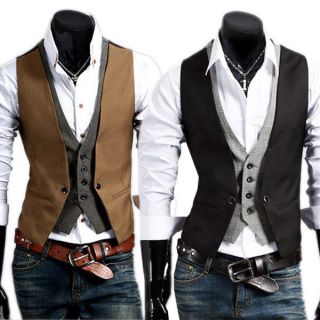 Men slim Buttons Vest Casual business Waistcoat Vest tops 2color M XXL 