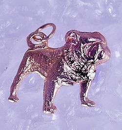 LOOK New Rose Gold plated Pug Dog Bulldog Silver Charm puppy