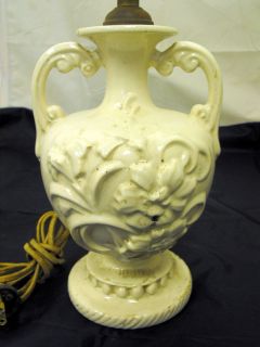 VTG 1940s 50s White Ceramic Grecian Urn Table Lamp 12 Tall