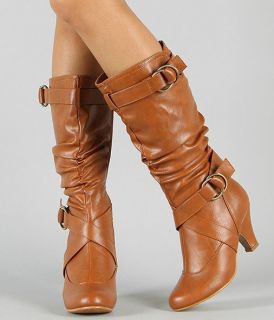 Womens Cute & Stylish Low Heel Round Toe Mid Knee Calf Dress Boots W 